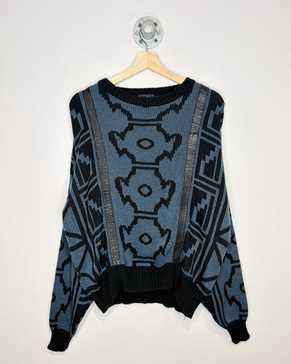 Vintage 90s Barnaby Slate Blue & Black Abstract Sweater
