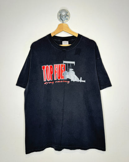 Vintage 90s Top Fuel Drag Racing Faded Black Tee Shirt