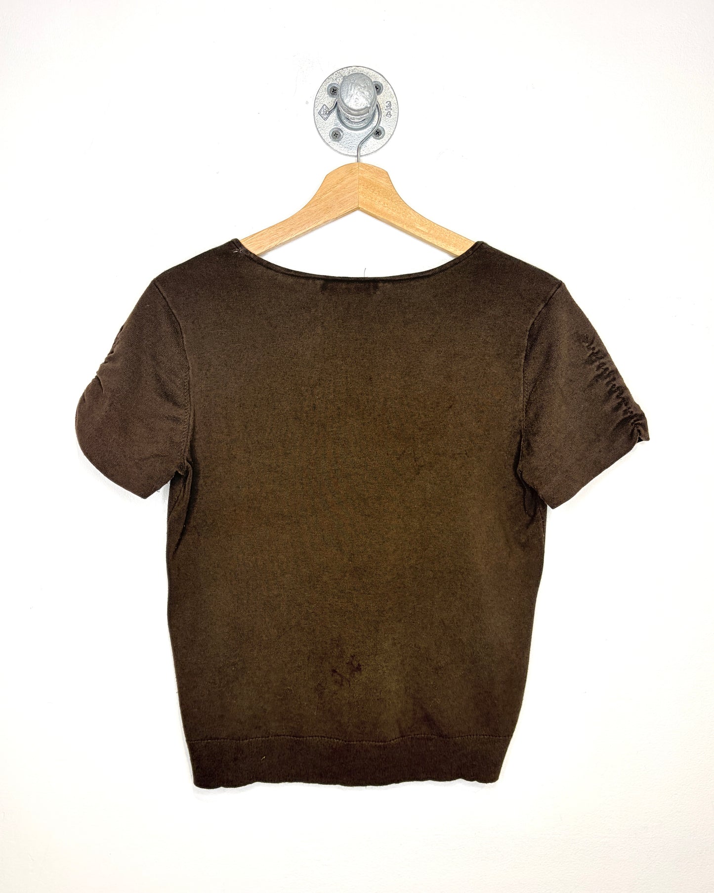 2000s Women’s Ralph Lauren Brown Low Neck Short Sleeve Sweater