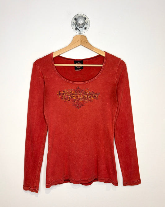 2007 Women's Harley Davidson Red Ribbed Longsleeve Shirt