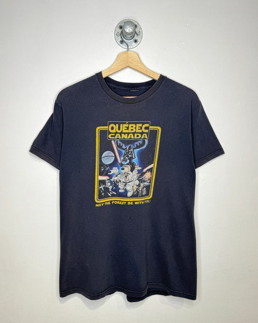 2000s May The Forest Be With You Faded Black Tee Shirt