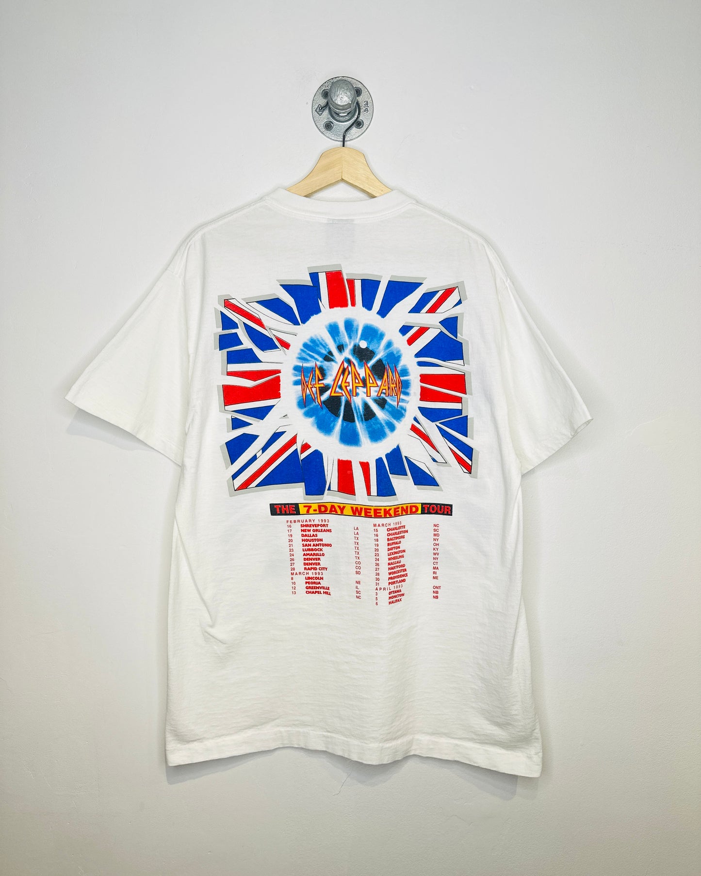 Vintage 1993 Def Leppard The 7-Day Weekend Tour White Tee Shirt