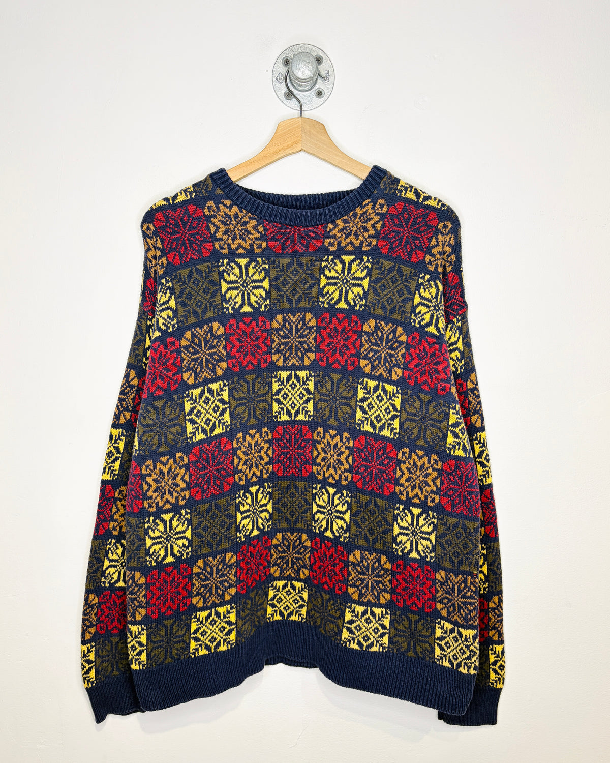Vintage 90s Flying Scotsman Navy Snowflake Patterned Sweater