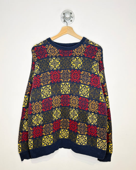 Vintage 90s Flying Scotsman Navy Snowflake Patterned Sweater