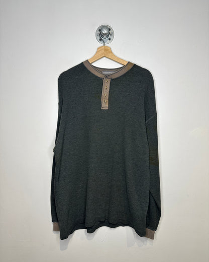 Express Waffle Print Two Tone Grey Henley Long Sleeve Shirt