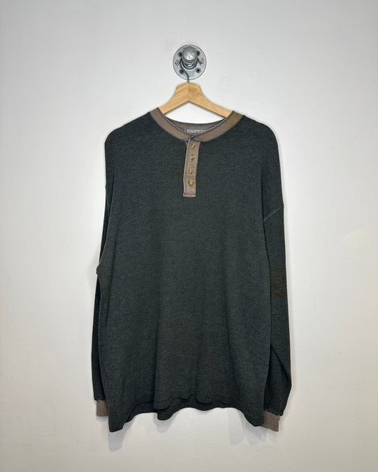 Express Waffle Print Two Tone Grey Henley Long Sleeve Shirt