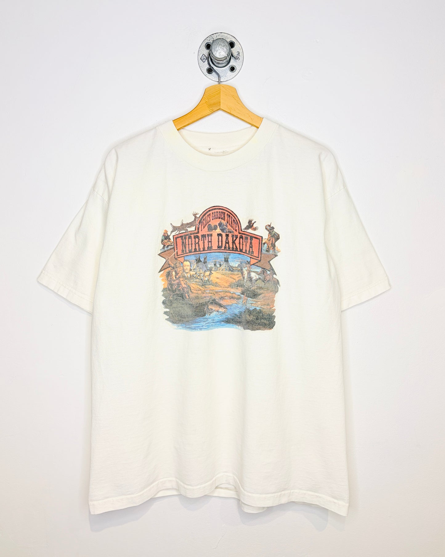 Vintage North Dakota Peace Garden State White Tee Shirt