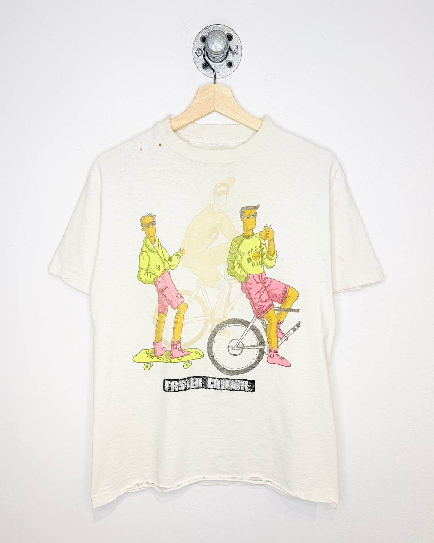 Vintage 90s Distressed Faster Colour White Tee Shirt