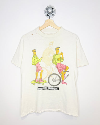 Vintage 90s Distressed Faster Colour White Tee Shirt