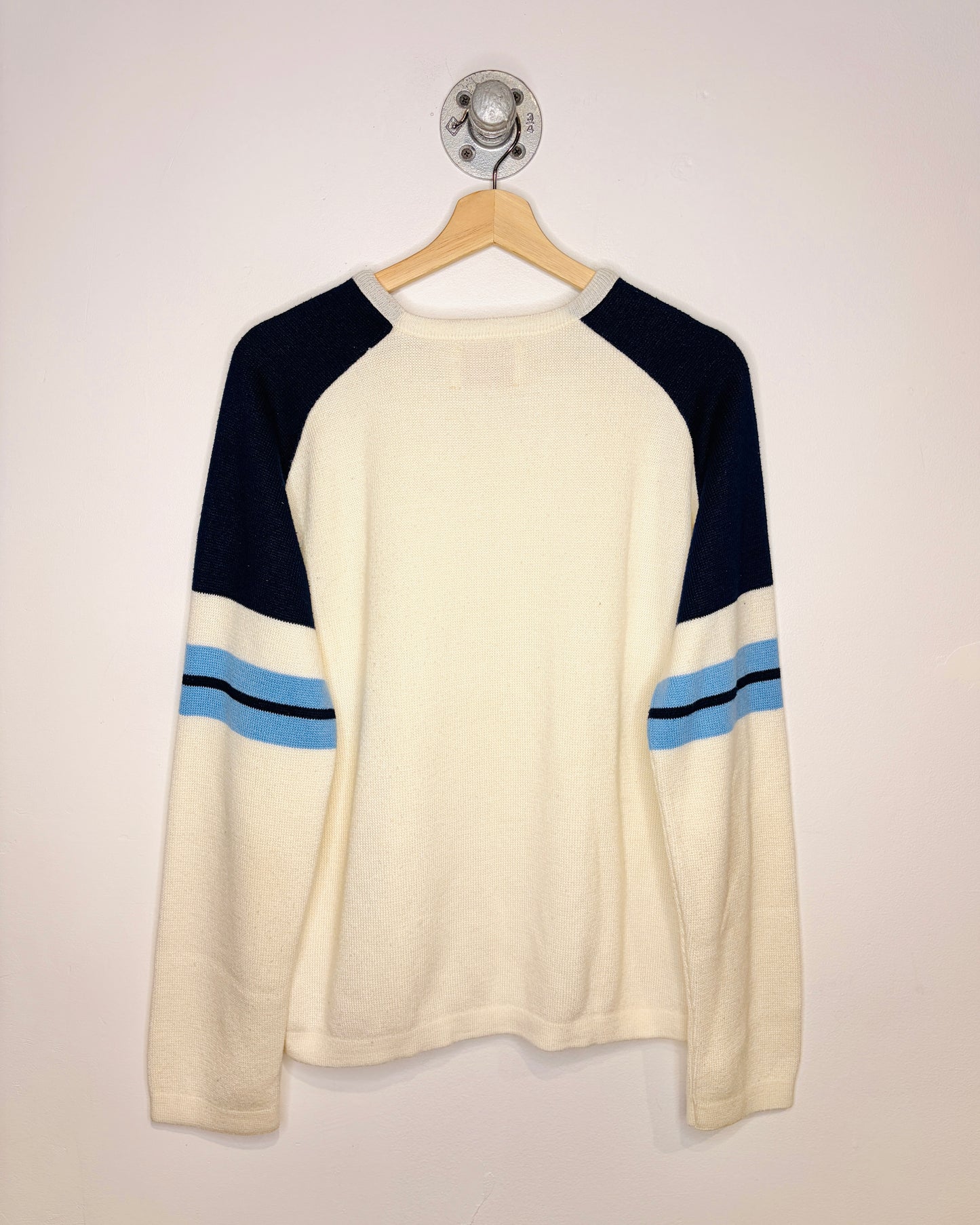 Vintage 70s Jantzen TwoTone White & Navy Blue Sweater