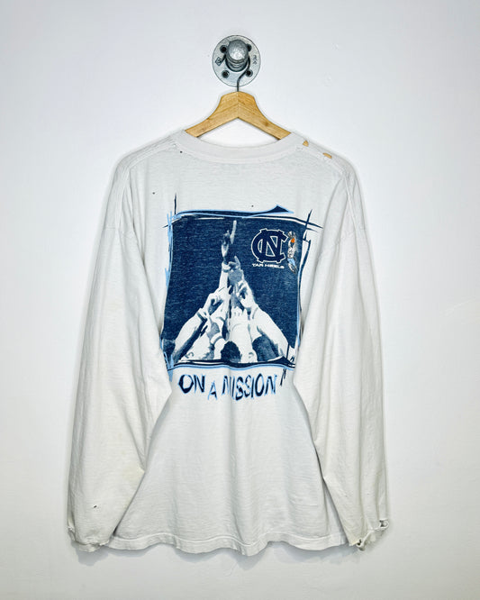 Vintage 90s North Carolina Tarheels Distressed White Longsleeve Shirt