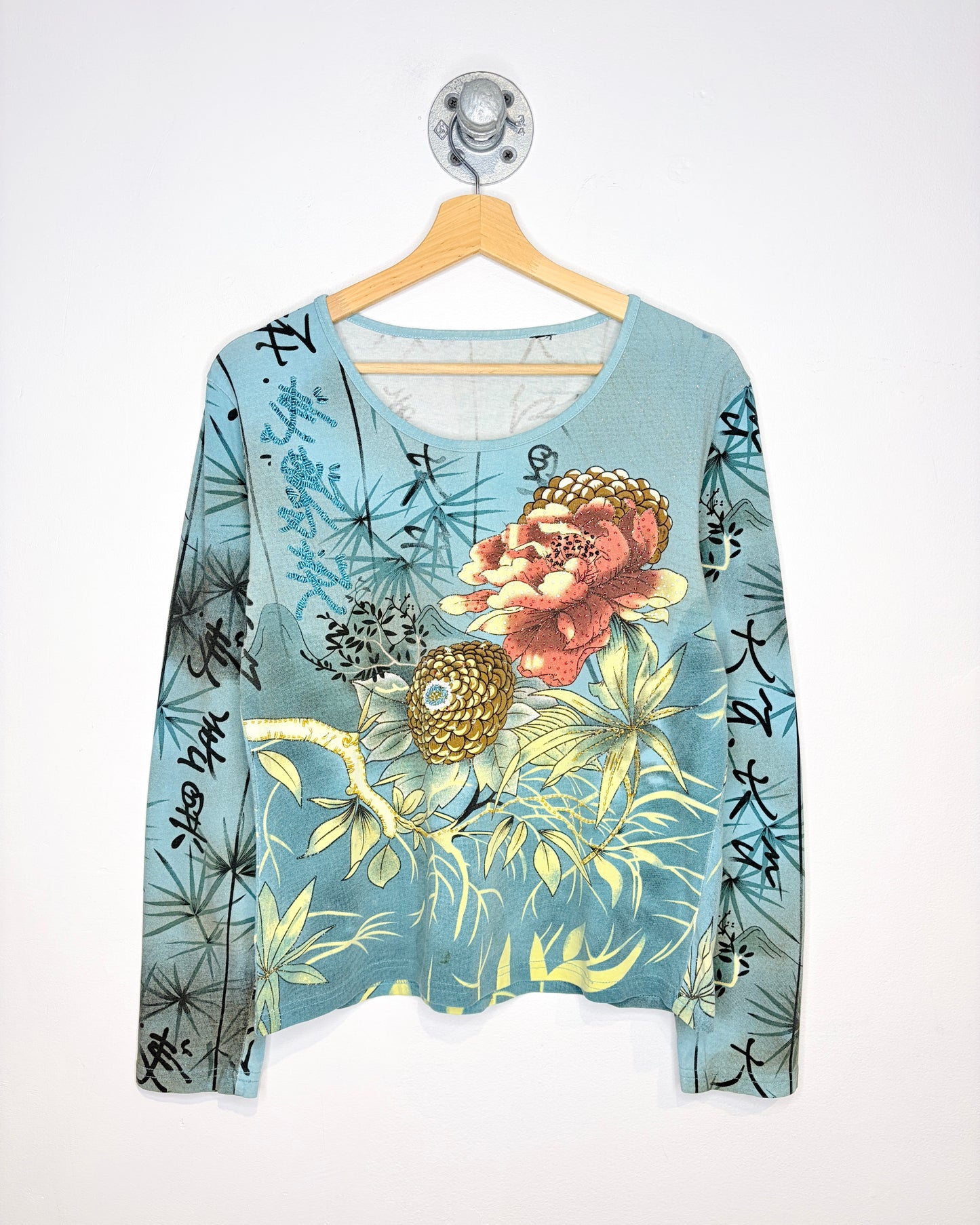 Vintage Y2K Floral AOP Teal Longsleeve Shirt