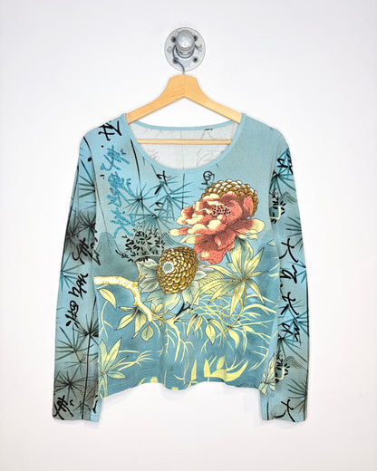 Vintage Y2K Floral AOP Teal Longsleeve Shirt