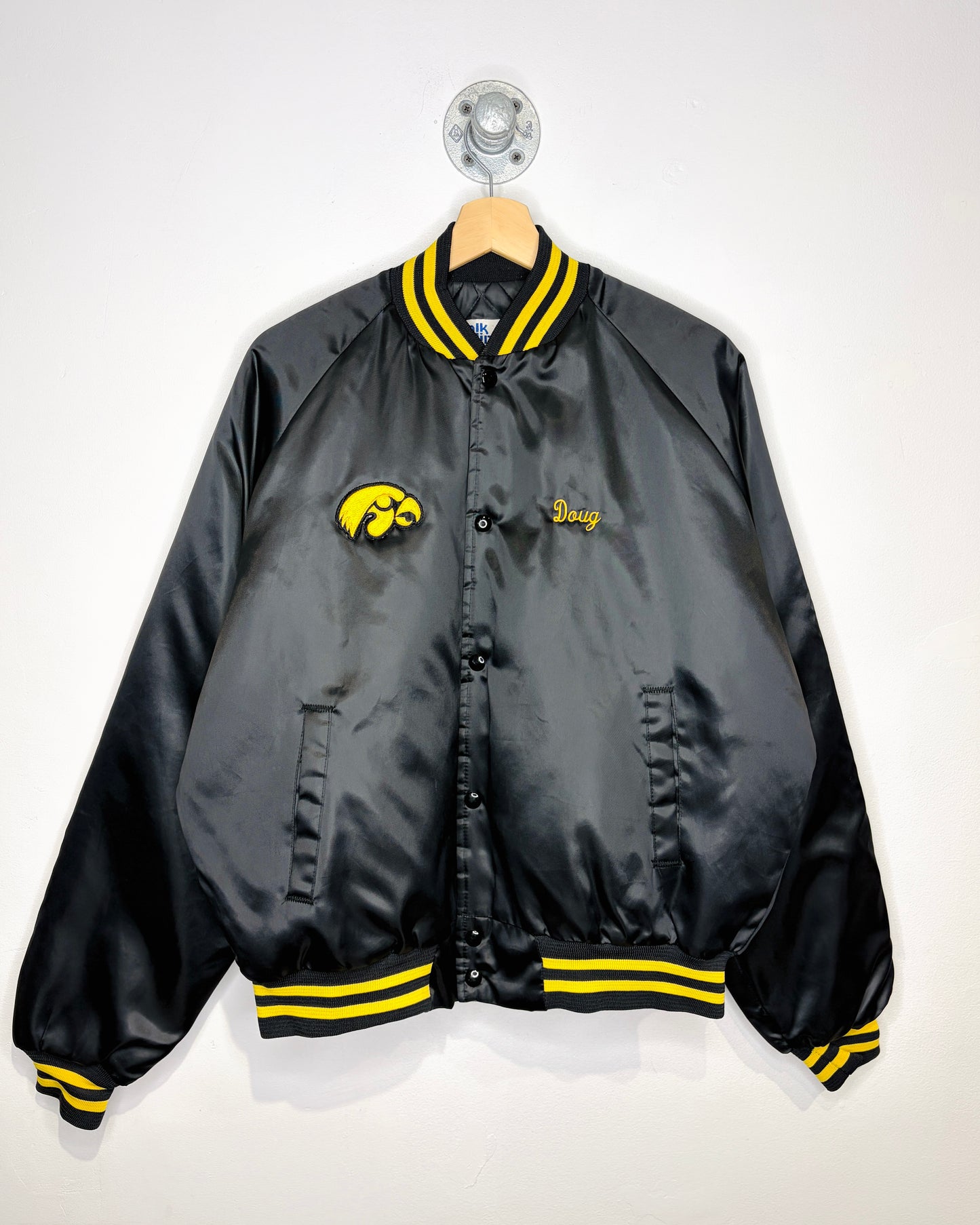 Vintage 90s Chalk Line Iowa Hawkeyes Black Satin Jacket