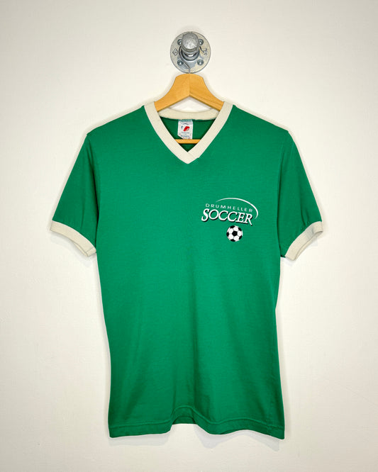 Vintage 80s Drumheller Soccer Green Ringer Tee Shirt