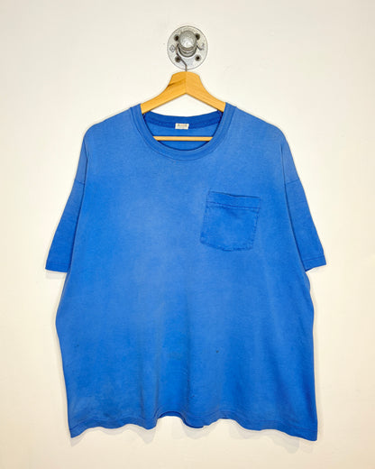 Vintage 90s Boxy FOTL Sun Faded Blue Blank Pocket Tee Shirt