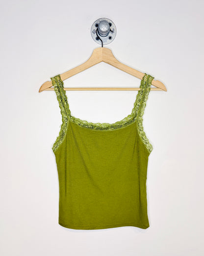 Vintage Y2K Women’s Olive Green Lace Tank Top