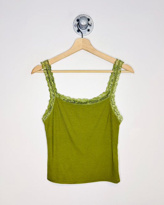 Vintage Y2K Women’s Olive Green Lace Tank Top