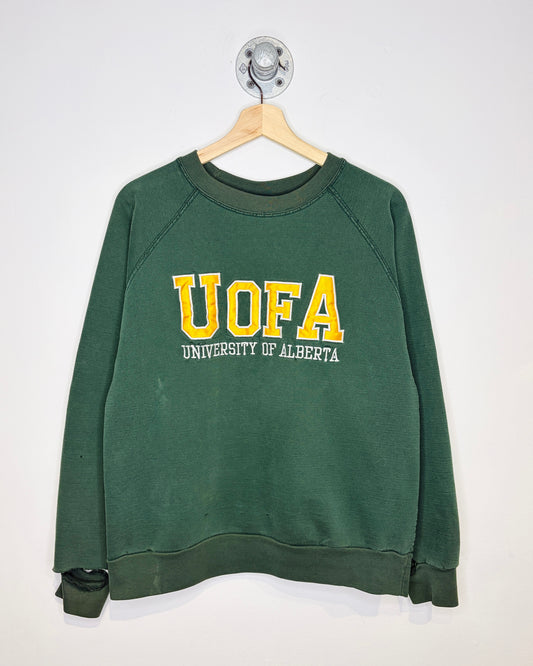 Vintage 90s University Of Alberta Distressed Green Crewneck Sweatshirt