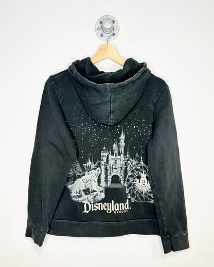 2000s Disneyland Resort Sparkle Print Black Zip Up Hoodie