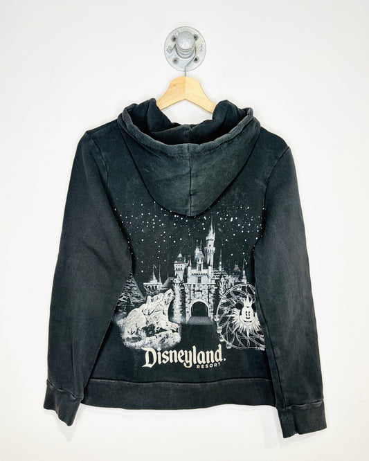 2000s Disneyland Resort Sparkle Print Black Zip Up Hoodie