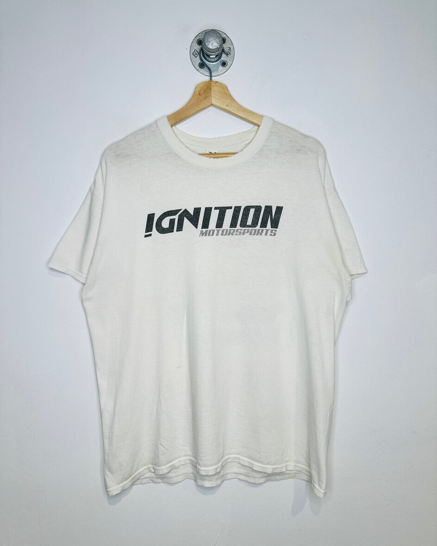 2000s Ignition Motorsports Distressed White Tee Shirt