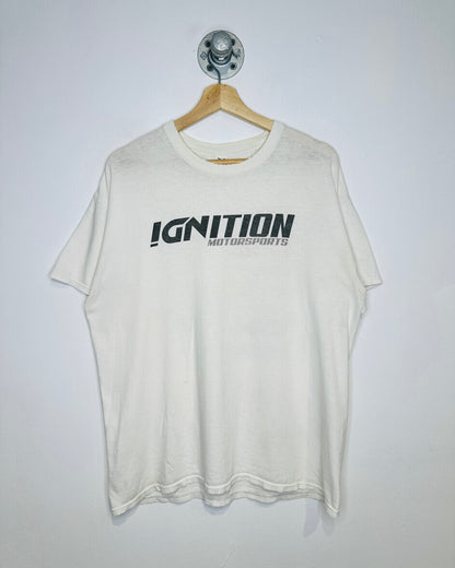 2000s Ignition Motorsports Distressed White Tee Shirt