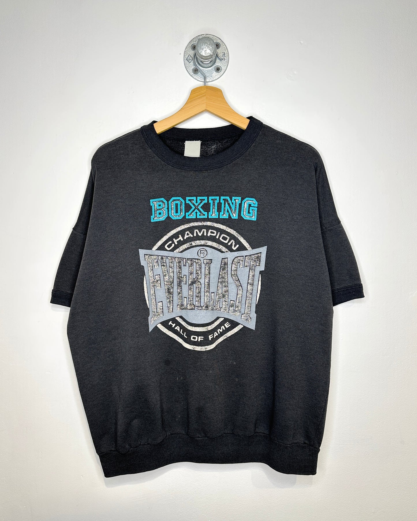 Vintage 80s Everlast Boxing Short Sleeve Black Crewneck Sweatshirt