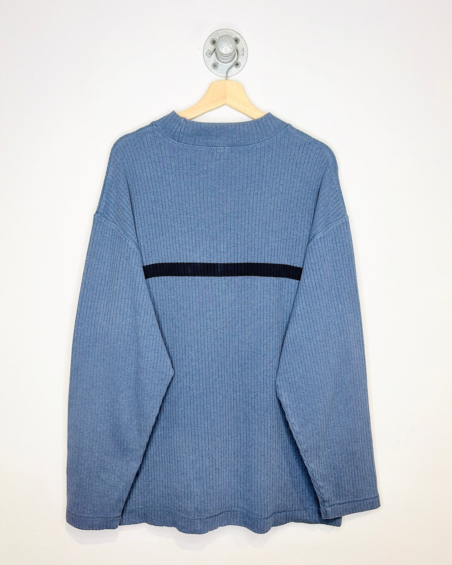 Nautica 2010s Blue Ribbed Mock Neck Long sleeve Cotton Shirt