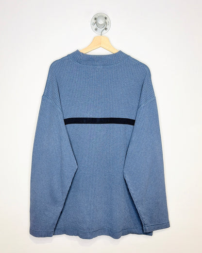 Nautica 2010s Blue Ribbed Mock Neck Long sleeve Cotton Shirt