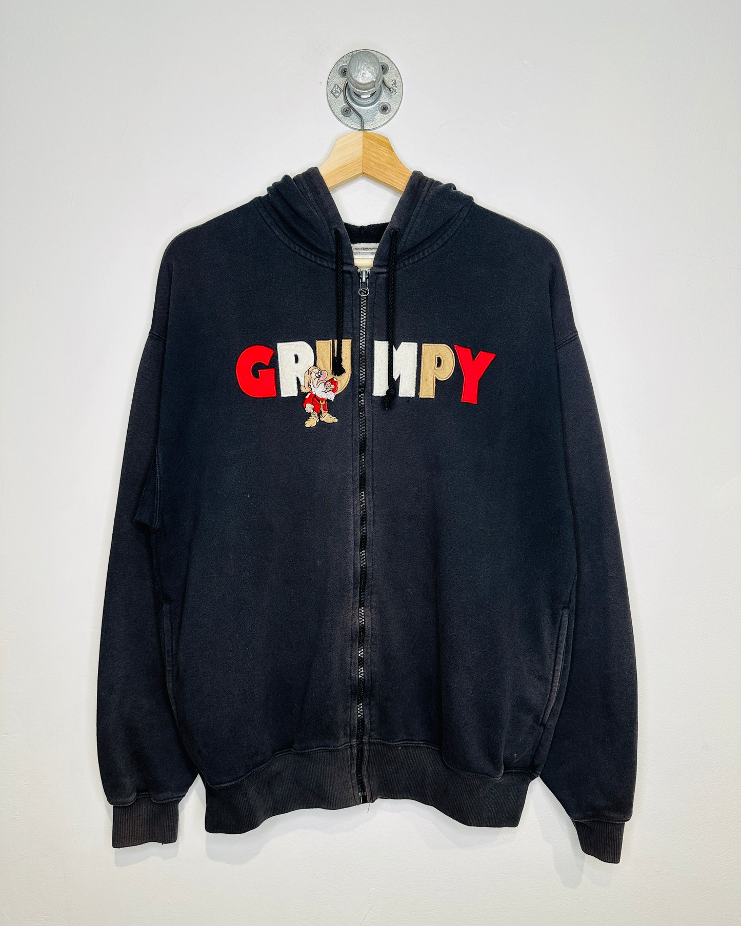 Vintage Early 2000s Grumpy Disney Faded Black Zip Up Hoodie
