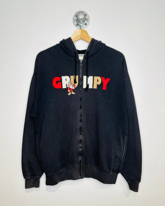 Vintage Early 2000s Grumpy Disney Faded Black Zip Up Hoodie