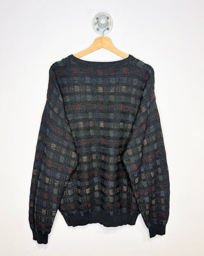 Vintage Late 1990s Pronto Uomo Square patterned Burgundy Detailed Sweater