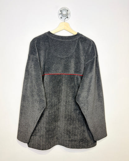 Vintage 90s/Y2K Faded Glory Grey & Red Fleece V-Neck Sweater