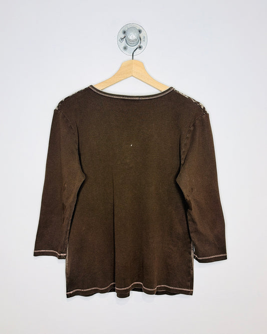 Vintage Y2K Women's Blue Canyon Clothing Faded Brown Henley Longsleeve Shirt