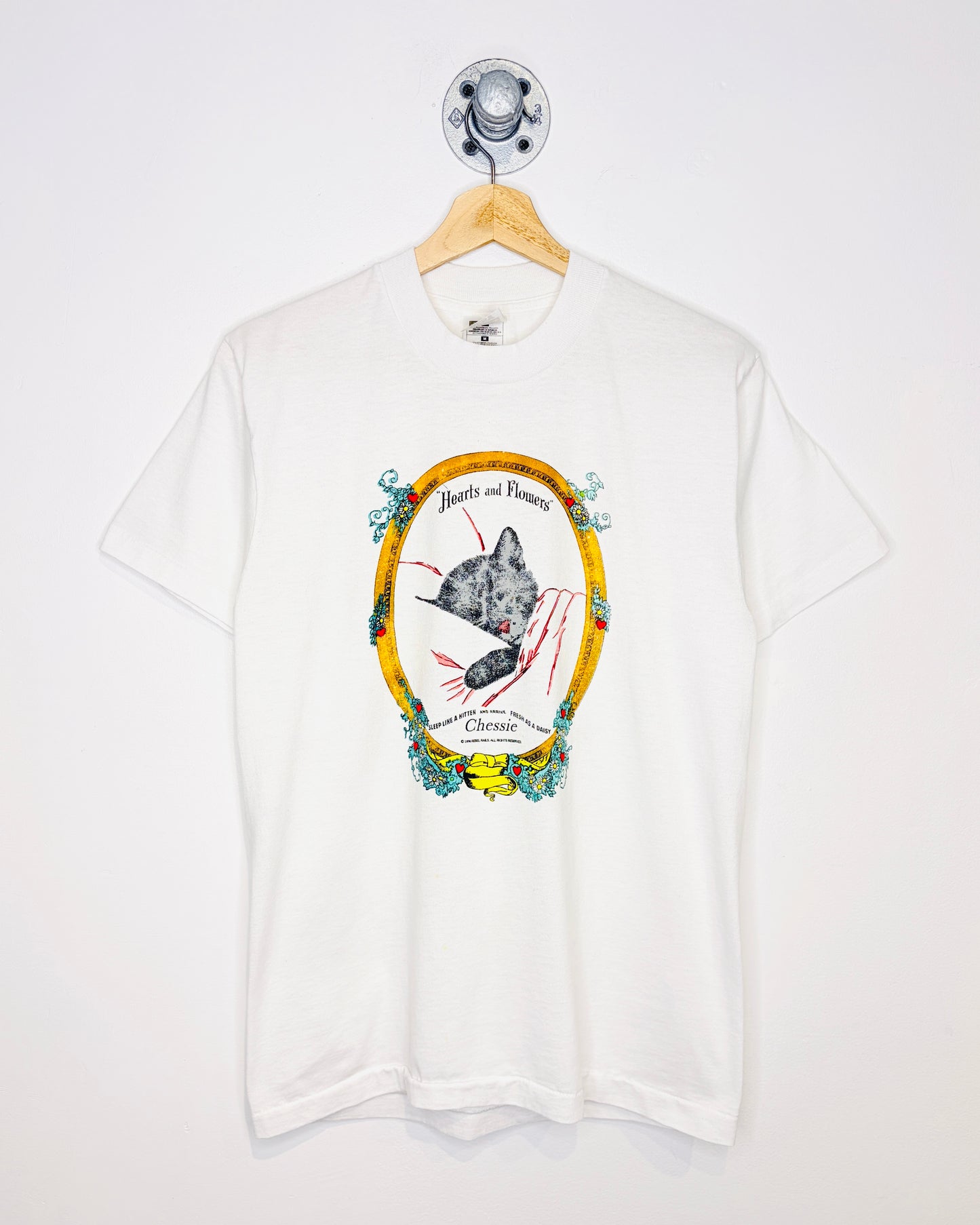 Vintage 1996 “Hearts And Flowers” White Cat Tee Shirt