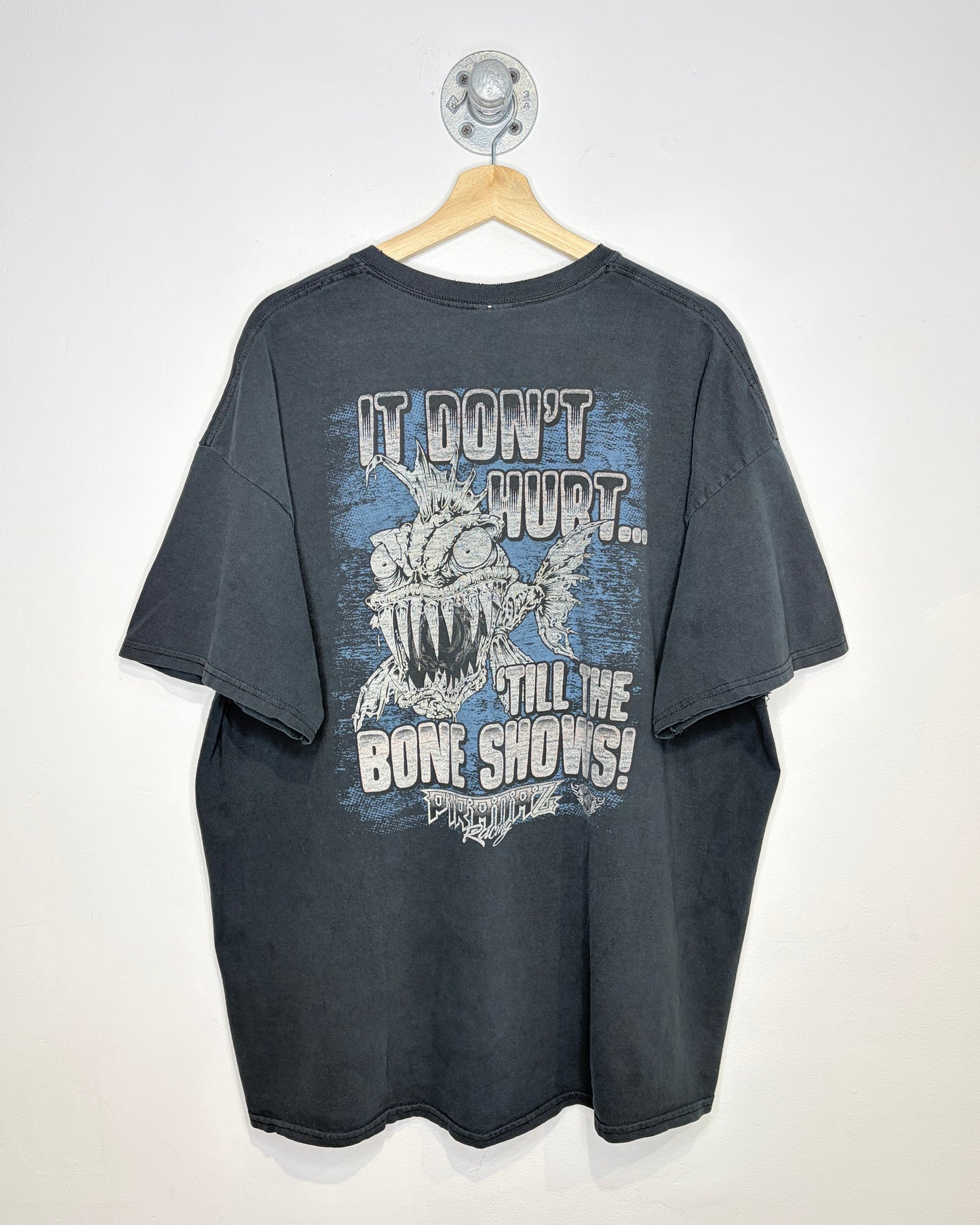 2000s Piranaz Racing Faded & Distressed Black Tee Shirt