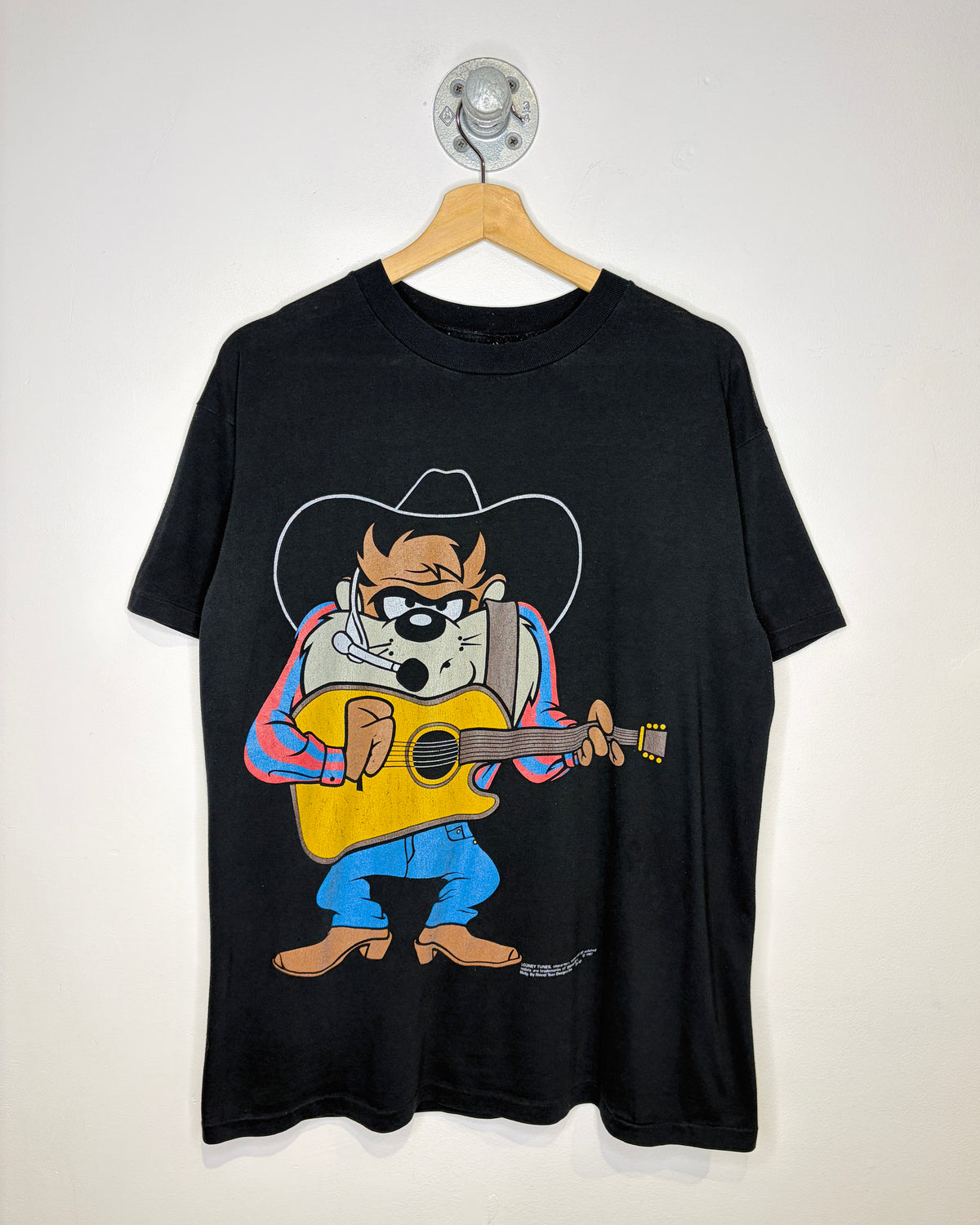 Vintage 1993 Looney Tunes Taz Cowboy Double-Sided Black Tee Shirt