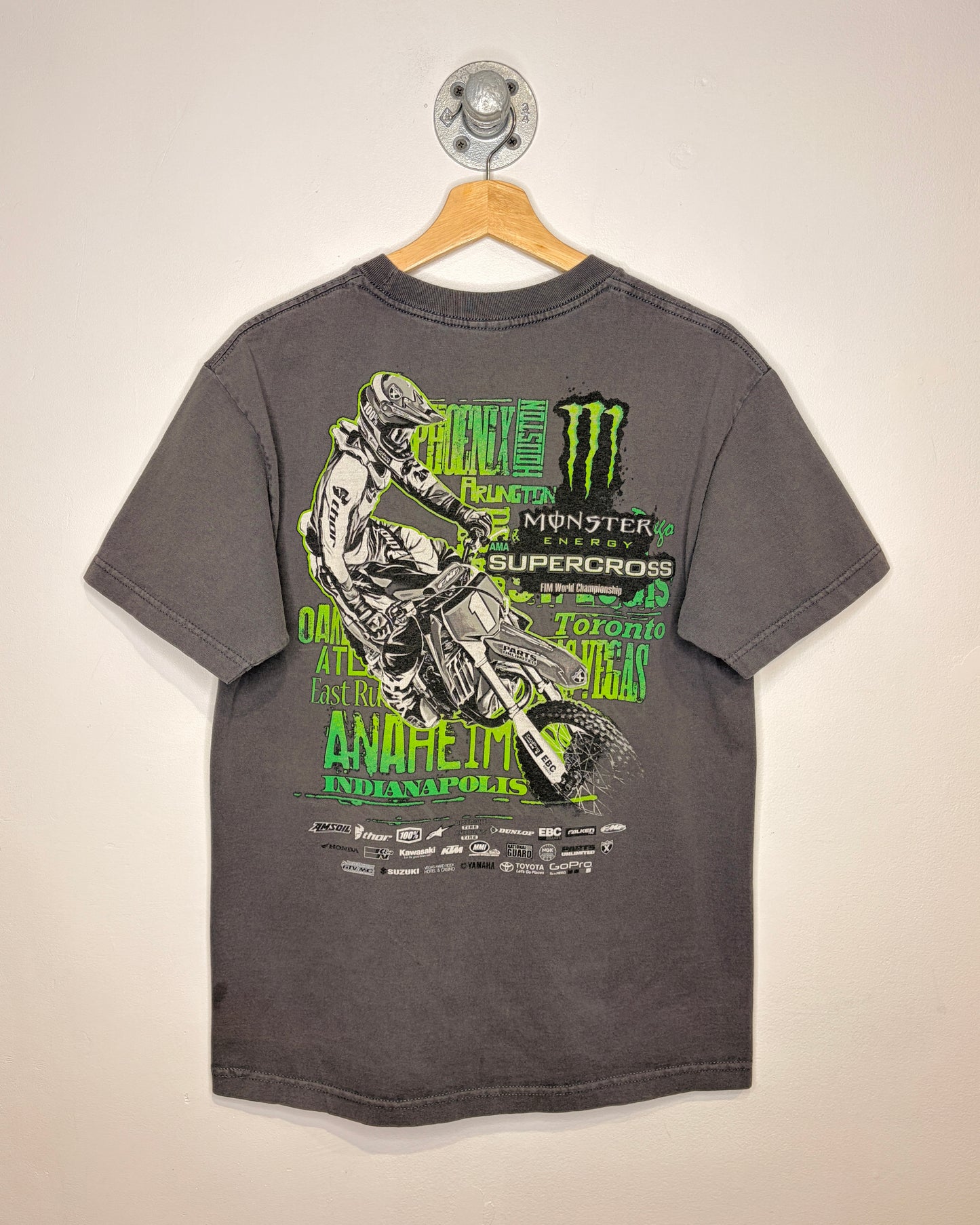 2000s Monster Energy Supercross Faded Grey Tee Shirt