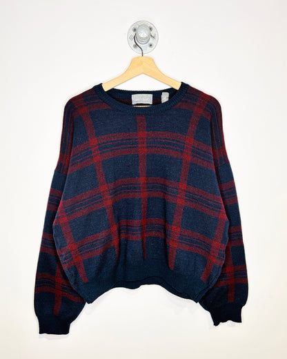 Vintage 90s Boxy & Cropped Fit Italian Merino Wool Navy & Red Sweater