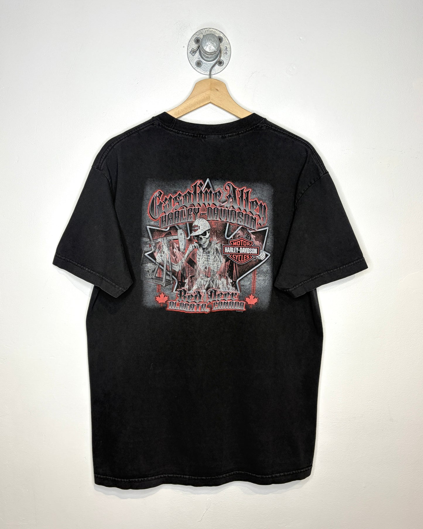 Harley Davidson Gasoline Alley Red Deer Alberta Black Tee Shirt