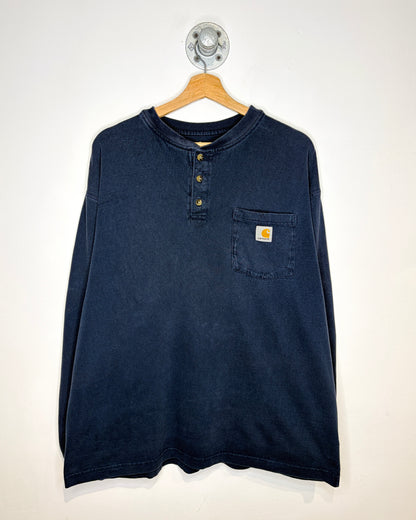 2000s Carhartt Sun Faded Navy Pocket Henley Longsleeve Shirt