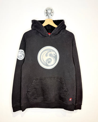 Vintage Y2K Red Dragons Faded Black Hoodie