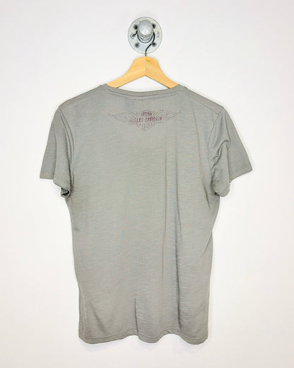 2000s Harley Davidson All Over Print Charcoal Women’s Top