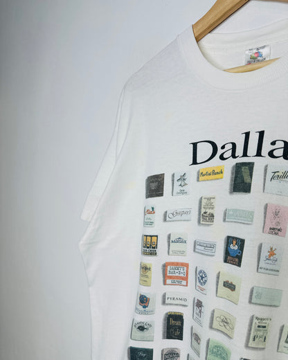 Vintage 1990s Dallas Night Lights White Graphic Print Tee Shirt