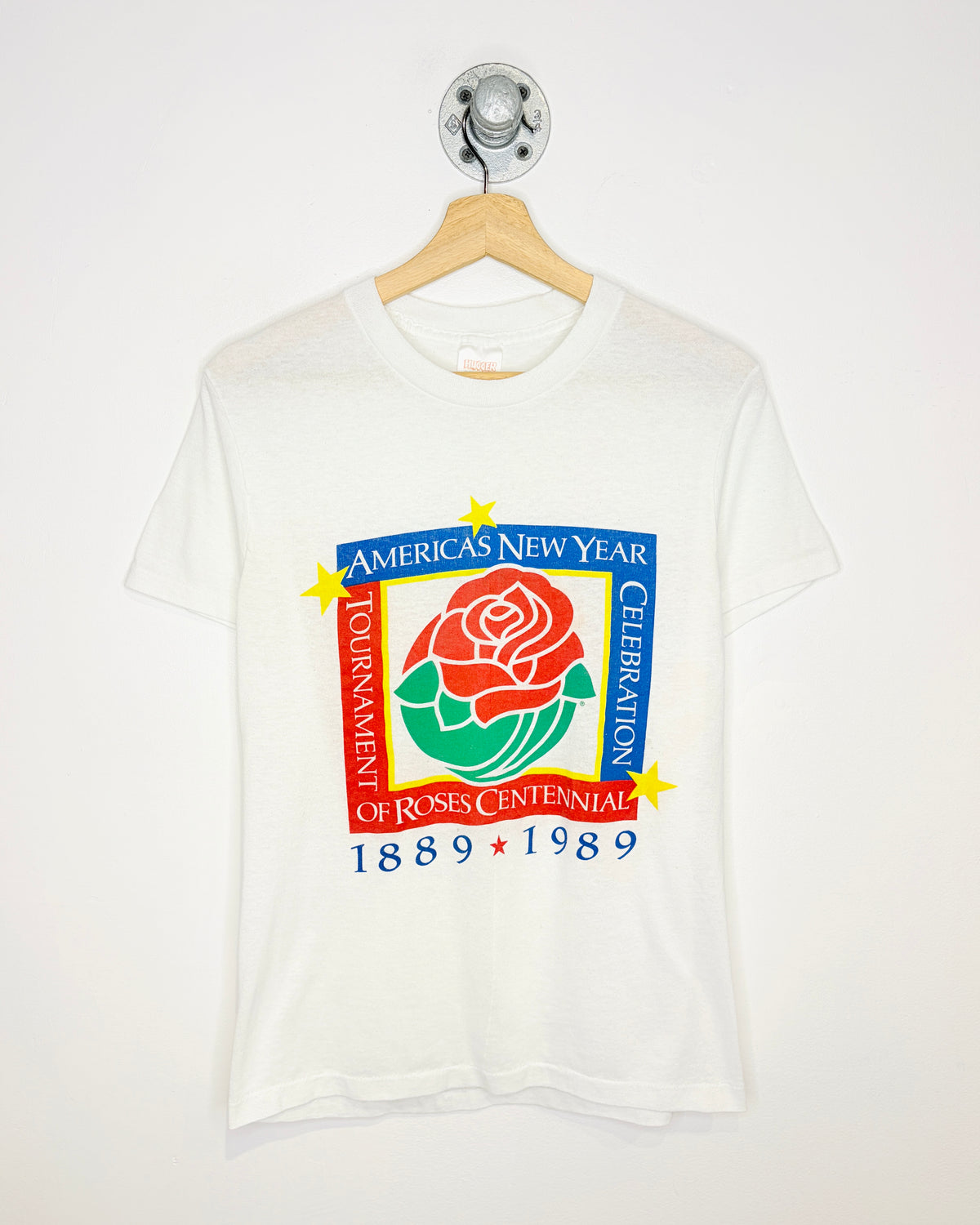 Vintage 1989 Americas New Year Paper Thin White Tee Shirt
