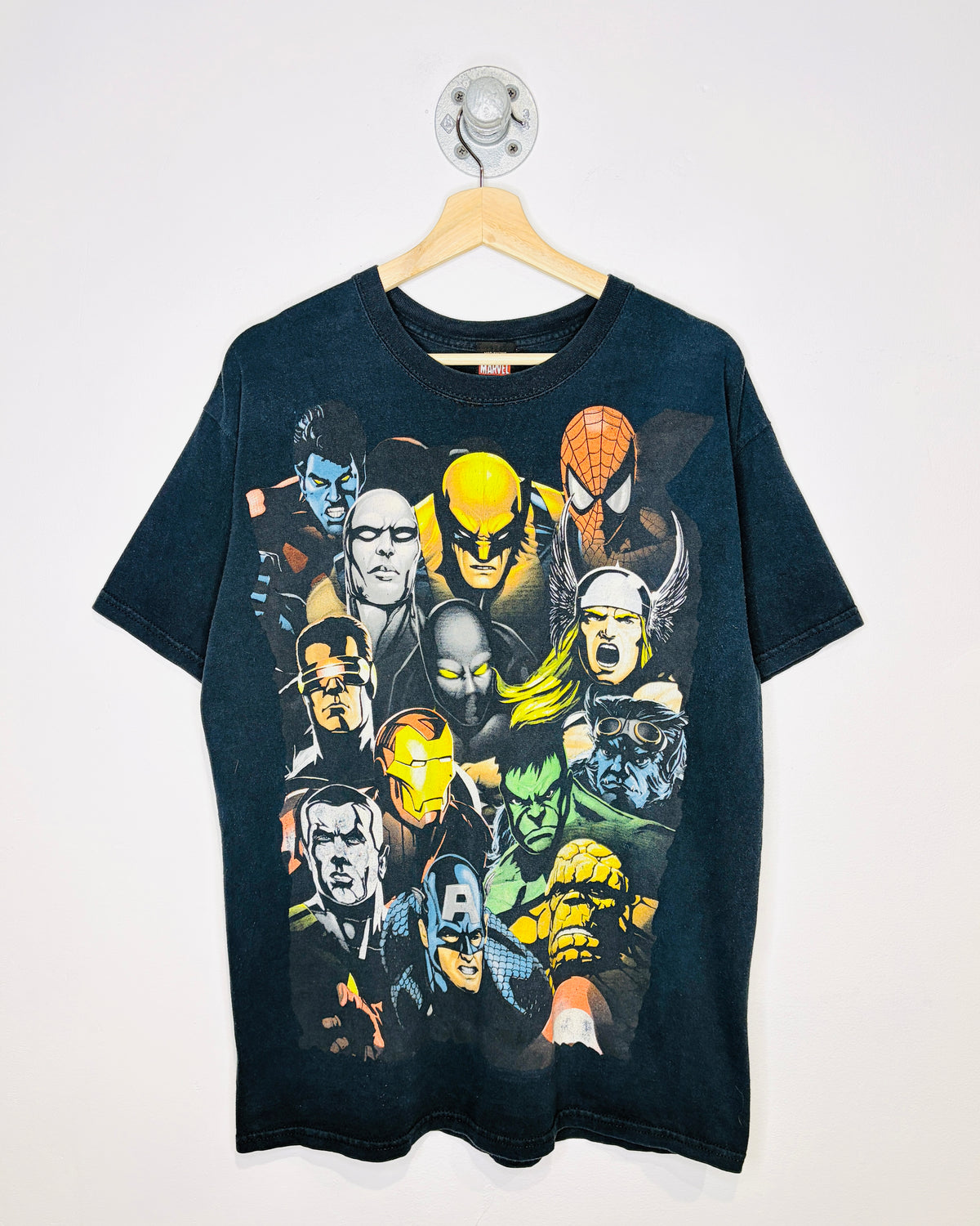 Avengers And X-Men Graphic Print Black Tee Shirt