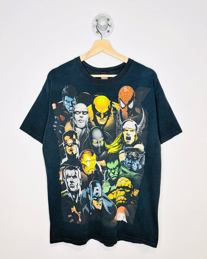 Avengers And X-Men Graphic Print Black Tee Shirt