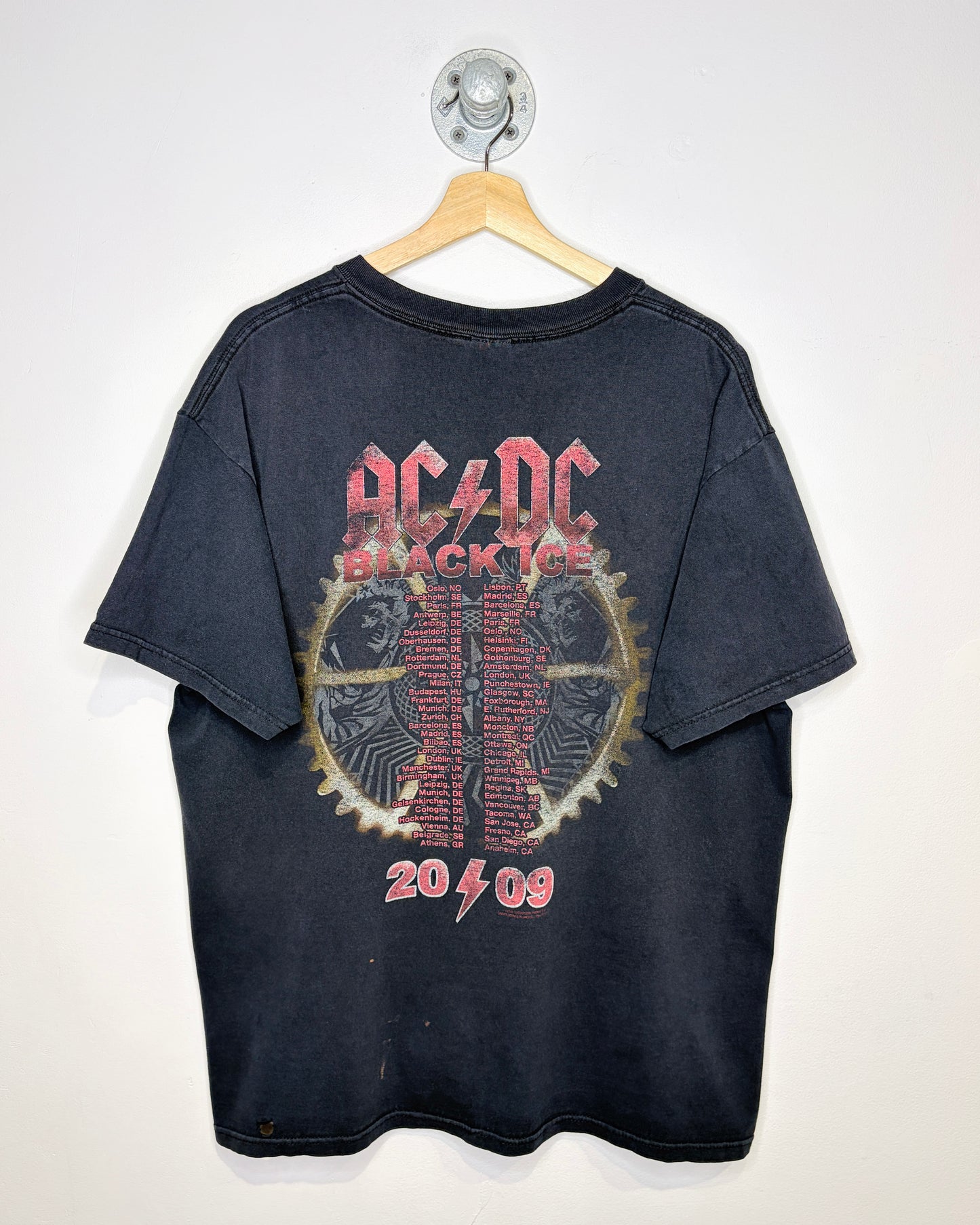 2009 AC/DC Black Ice Tour Faded Black Tee Shirt