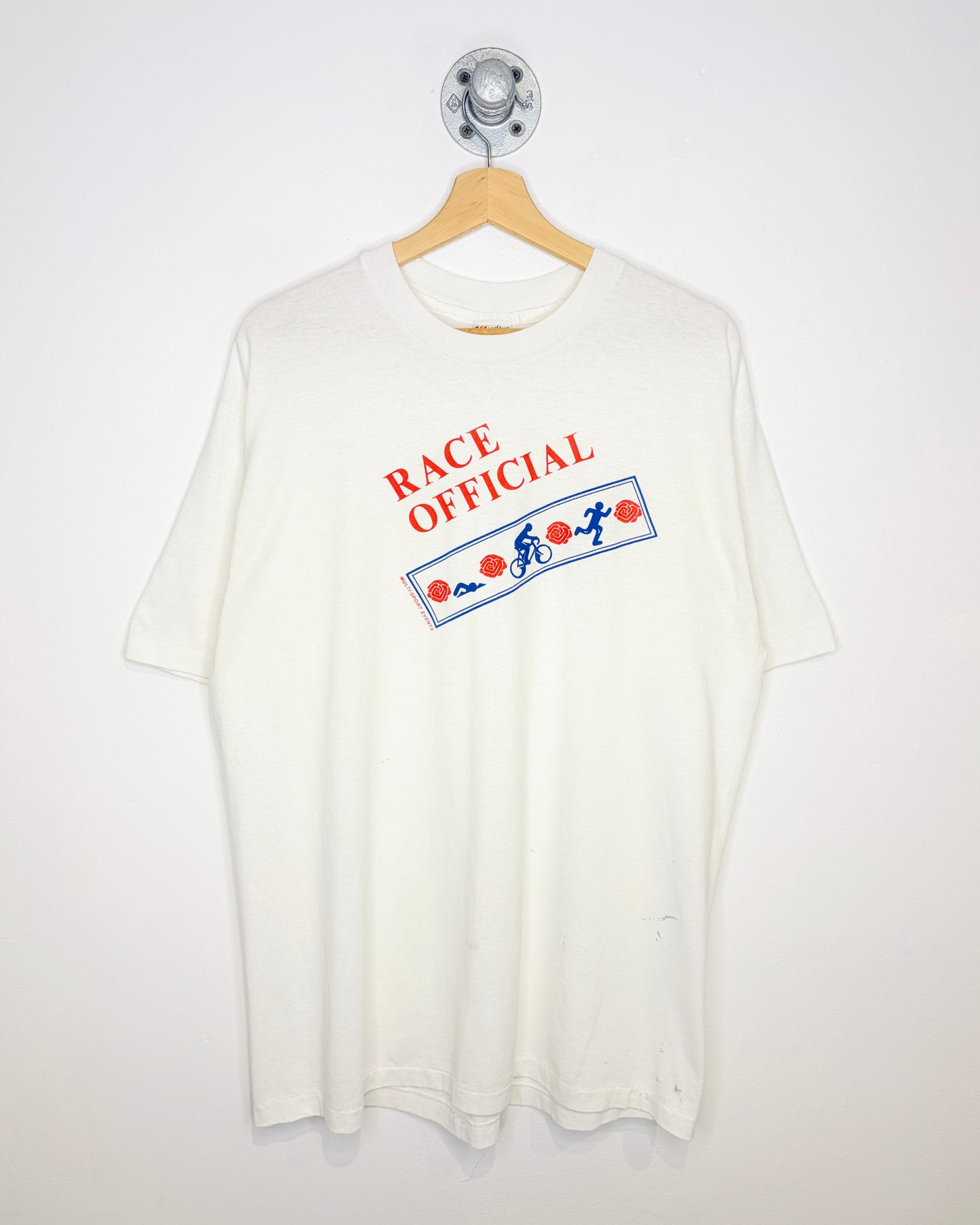 Vintage 80s Triathlon Race Official White Tee Shirt